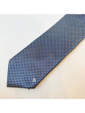 Versace Classic V2 Silk Neck Tie Blue Geometric Pattern